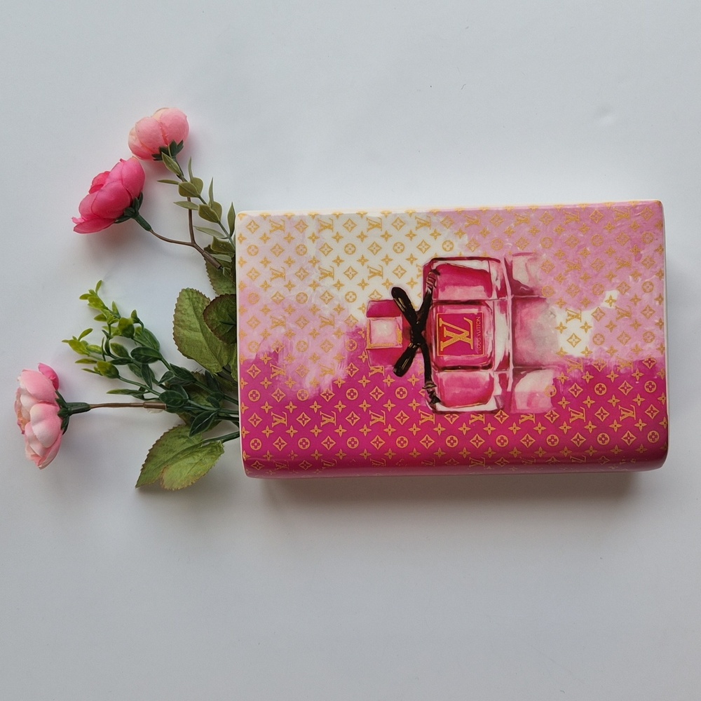 LV Themed Pink Ceramic Book Vase - Chic Home Deco